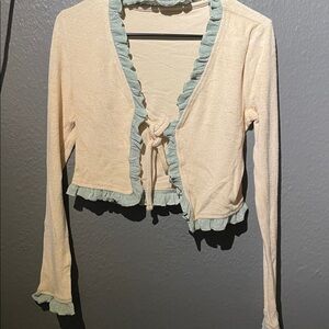 Cream and Green Ruffle Cardigan